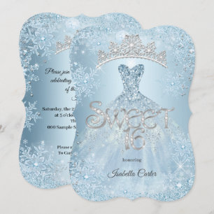 Sweet 16 Birthday Party Icy Blue Snowflake Winter Invitation
