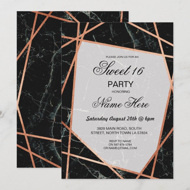 Sweet 16 Birthday Party Invite Marble Rose Gold 18 (Front/Back)