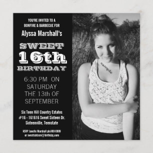 Sweet 16  Birthday Party Mod Black and White Invitation