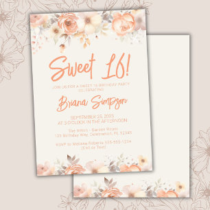 Sweet 16 Birthday Party Peach Beige Ivory Floral Invitation