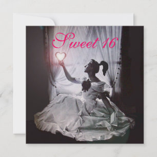 SWEET 16 BIRTHDAY PARTY,PINK FUCHSIA BLACK DAMASK INVITATION