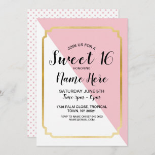 Sweet 16 Birthday Party Pink Gold Elegant Dots Invitation