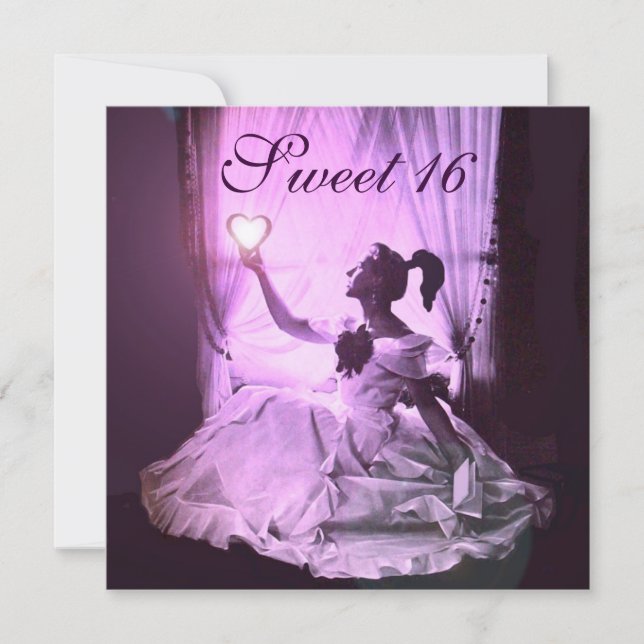 SWEET 16 BIRTHDAY PARTY,PINK PURPLE BLACK DAMASK INVITATION (Front)