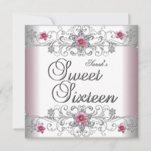 Sweet 16 Birthday Party Pink White Diamond Invitation