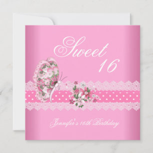 Sweet 16 Birthday Party Pink White Pink Spot Pink Invitation