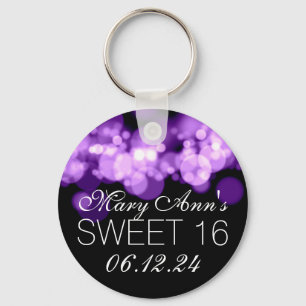Sweet 16 Birthday Party Purple Bokeh Lights Key Ring