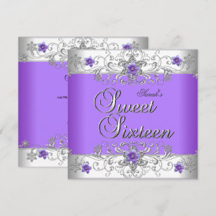 Sweet 16 Birthday Party Purple White Diamond Invitation
