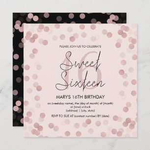 Sweet 16 Birthday Party Rose Gold Glam Glitter Invitation