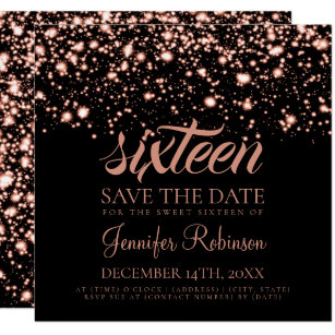 Sweet 16 Birthday Party Rose Gold Midnight Glam Invitation