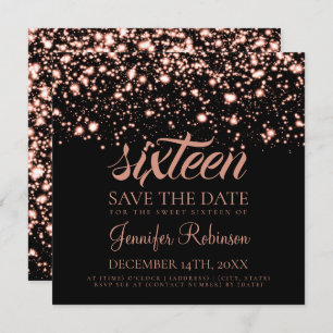 Sweet 16 Birthday Party Rose Gold Midnight Glam Invitation