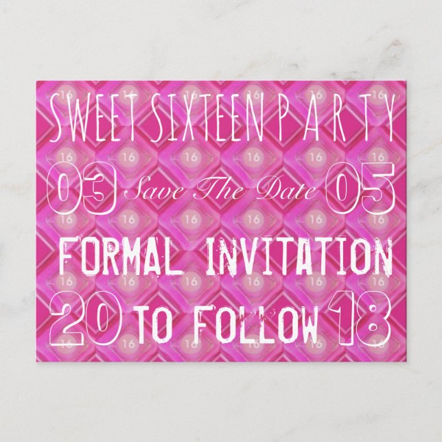 Sweet 16 Birthday Party Save The Date Pink Announcement Postcard (Front)