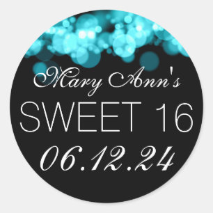Sweet 16 Birthday Party Turquoise Bokeh Lights Classic Round Sticker