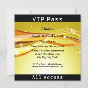 Sweet 16 Birthday Party VIP pass Disco Invitation