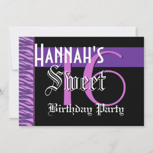 Sweet 16 Birthday Party Zebra Hues of Purple Invitation