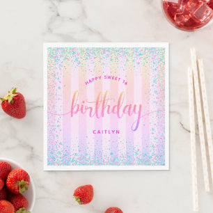 Sweet 16 birthday pastel glitter rainbow ombre napkin