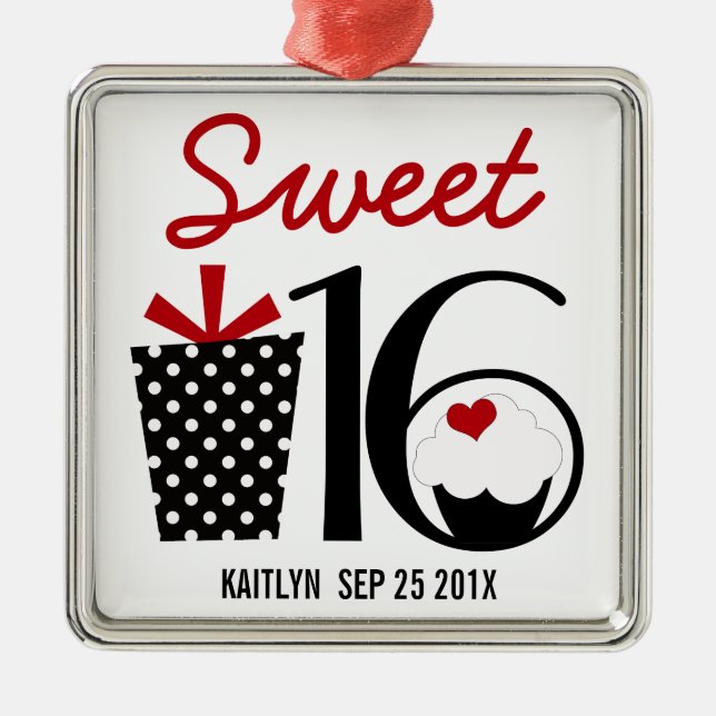 Sweet 16 Birthday personalised Keepsake Metal Tree Decoration (Front)