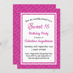 SWEET 16 Birthday Personalised PINK Invitation