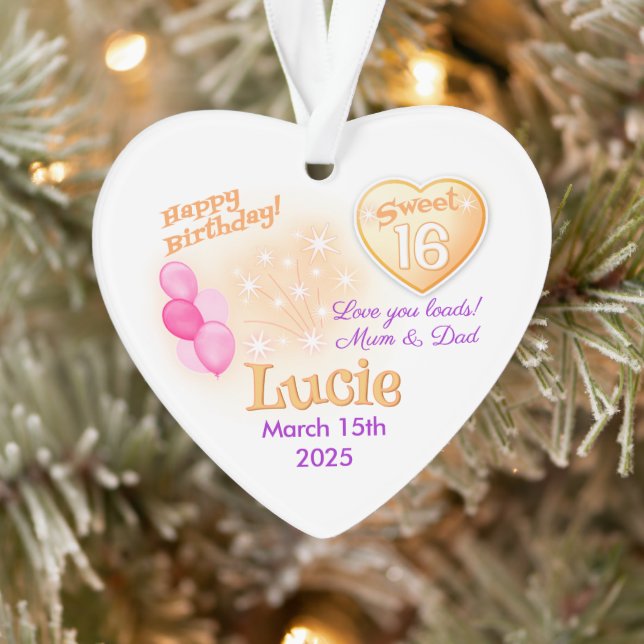 Sweet 16 birthday personalized Girl heart gift Ornament (Tree)