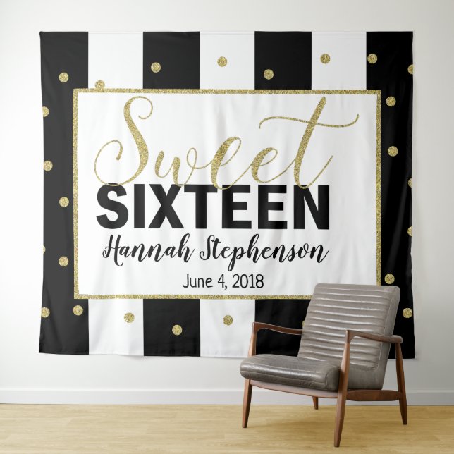 sweet 16 birthday Photo Booth backdrop banner Tapestry (In Situ (Horizontal))