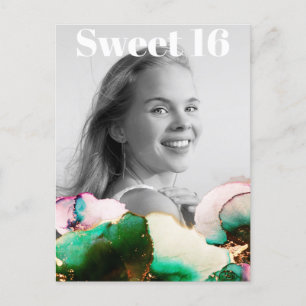 *~* Sweet 16 Birthday Photo Green PinK Mint AP29 Invitation Postcard