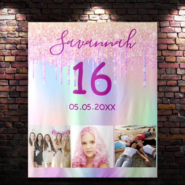 Sweet 16 birthday photo rainbow rose gold pink tapestry (Creator Uploaded)