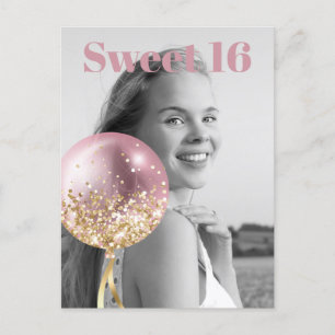 *~* Sweet 16 Birthday Photo Rose Balloon AP29 Invitation Postcard