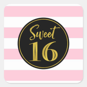 Sweet 16 Birthday Pink Gold Black White    Square Sticker