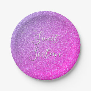 Sweet 16 Birthday Pink Purple Glitter Paper Plate