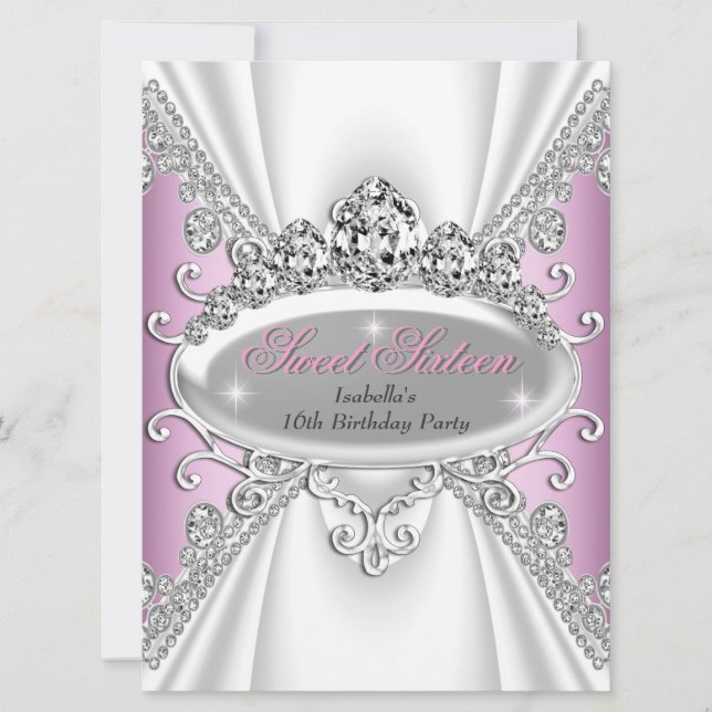 Sweet 16 Birthday Princess Pink Diamonds Large Invitation (Front)