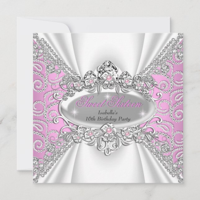 Sweet 16 Birthday Princess Pink Diamonds Tiara 2 Invitation (Front)