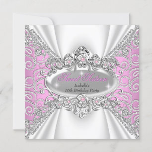 Sweet 16 Birthday Princess Pink Diamonds Tiara 2 Invitation