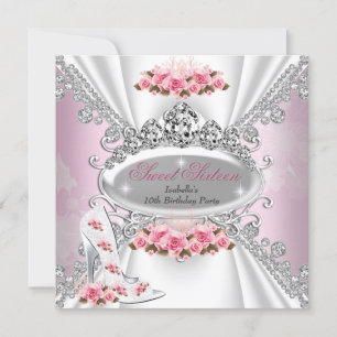 Sweet 16 Birthday Princess Pink Tiara Rose Heels Invitation