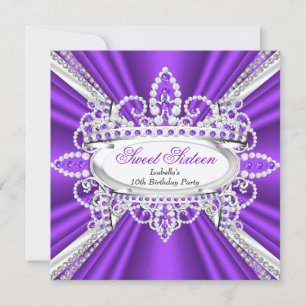 Sweet 16 Birthday Princess Purple Diamonds Tiara 2 Invitation