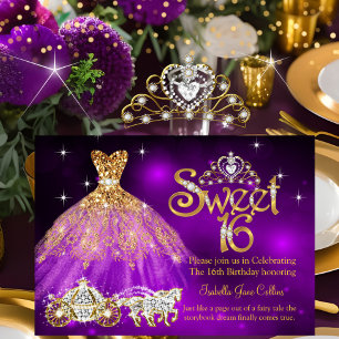 Sweet 16 Birthday Purple Dress Tiara Carriage Invitation