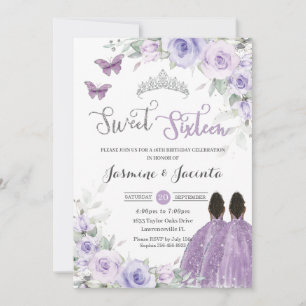Sweet 16 Birthday Purple Floral Brown Princesses  Invitation