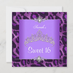 Sweet 16 Birthday Purple Leopard Silver Tiara 2 Invitation