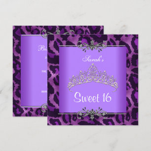 Sweet 16 Birthday Purple Leopard Silver Tiara Invitation