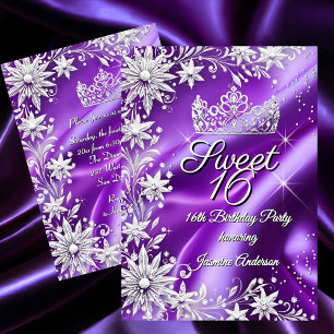 Sweet 16 Birthday Purple Silver Winter Wonderland Invitation