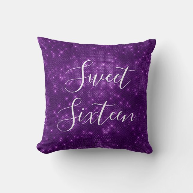 Sweet 16 Birthday Purple Sparkle 16th Cushion (Front)