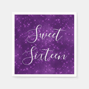Sweet 16 Birthday Purple Sparkle and Shimmer Napkin