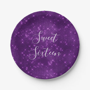 Sweet 16 Birthday Purple Sparkle and Shimmer Paper Plate