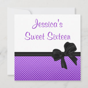 Sweet 16 Birthday Purple White Black Bow Invitation