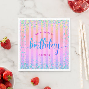 Sweet 16 birthday rainbow ombre glam glitter paper napkin