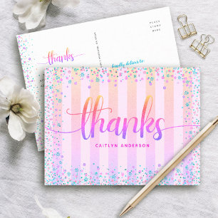 Sweet 16 birthday rainbow ombre glitter thank you postcard