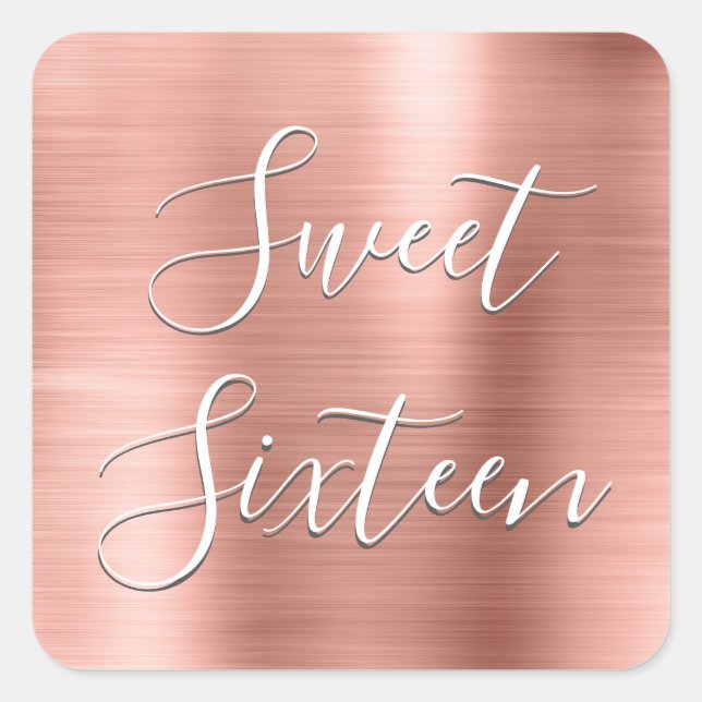 Sweet 16 Birthday Rose Gold Blush Metallic Modern Square Sticker (Front)