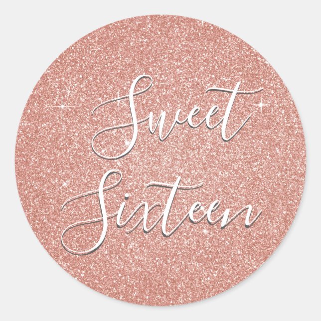 Sweet 16 Birthday Rose Gold Blush Pink Glitter Classic Round Sticker (Front)