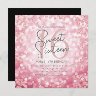 Sweet 16 Birthday Rose Gold Chic Glitter Lights Invitation