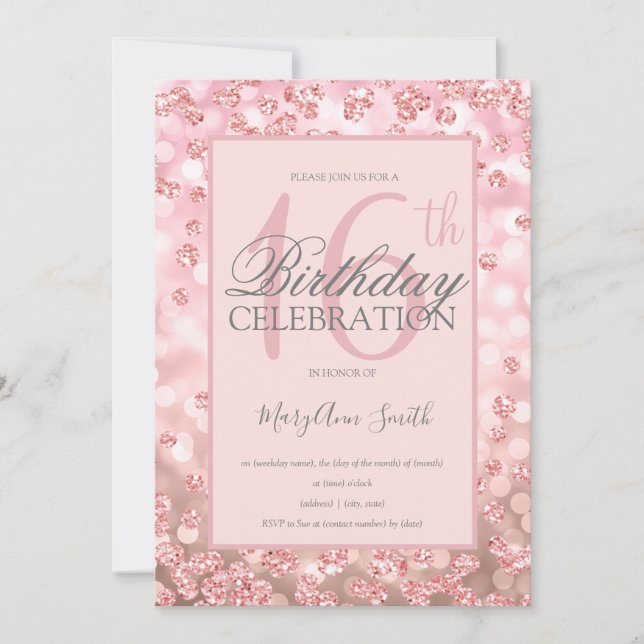 Sweet 16 Birthday Rose Gold Glitter Lights Invitation (Front)