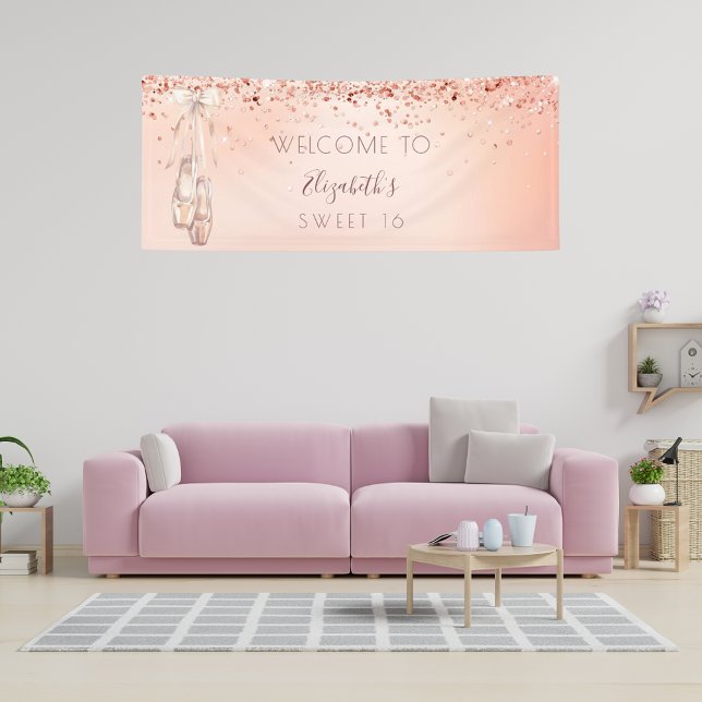 Sweet 16 birthday rose gold pink ballerina welcome banner (Creator Uploaded)