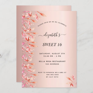 Sweet 16 birthday rose gold pink florals invitation